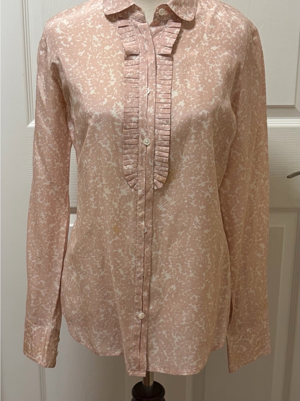 Women's Pink Ruffled-Trim Button-Up Blouse